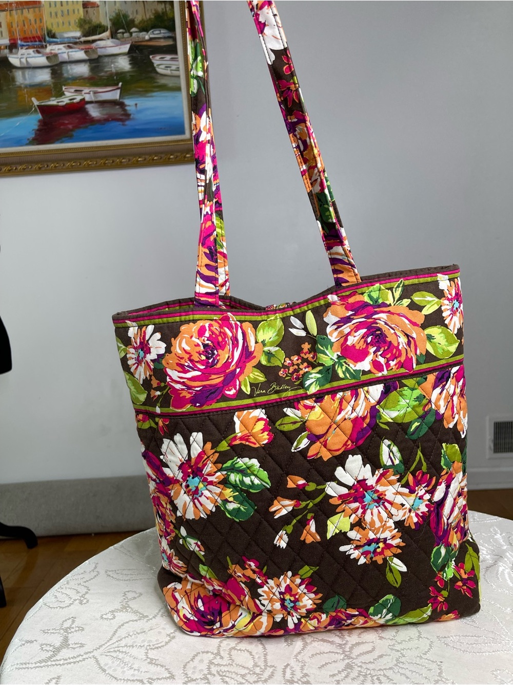 Vera Bradley Quilted Floral Tote in Brown, Pink and Orange - Picture 3 of 7